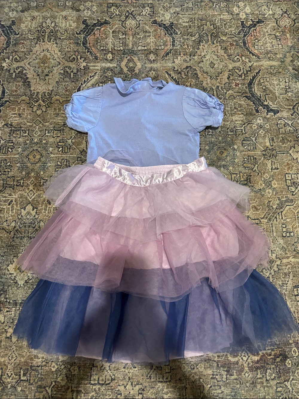 Janie and Jack Lavender Top with Pink and Navy Layered Tulle Skirt